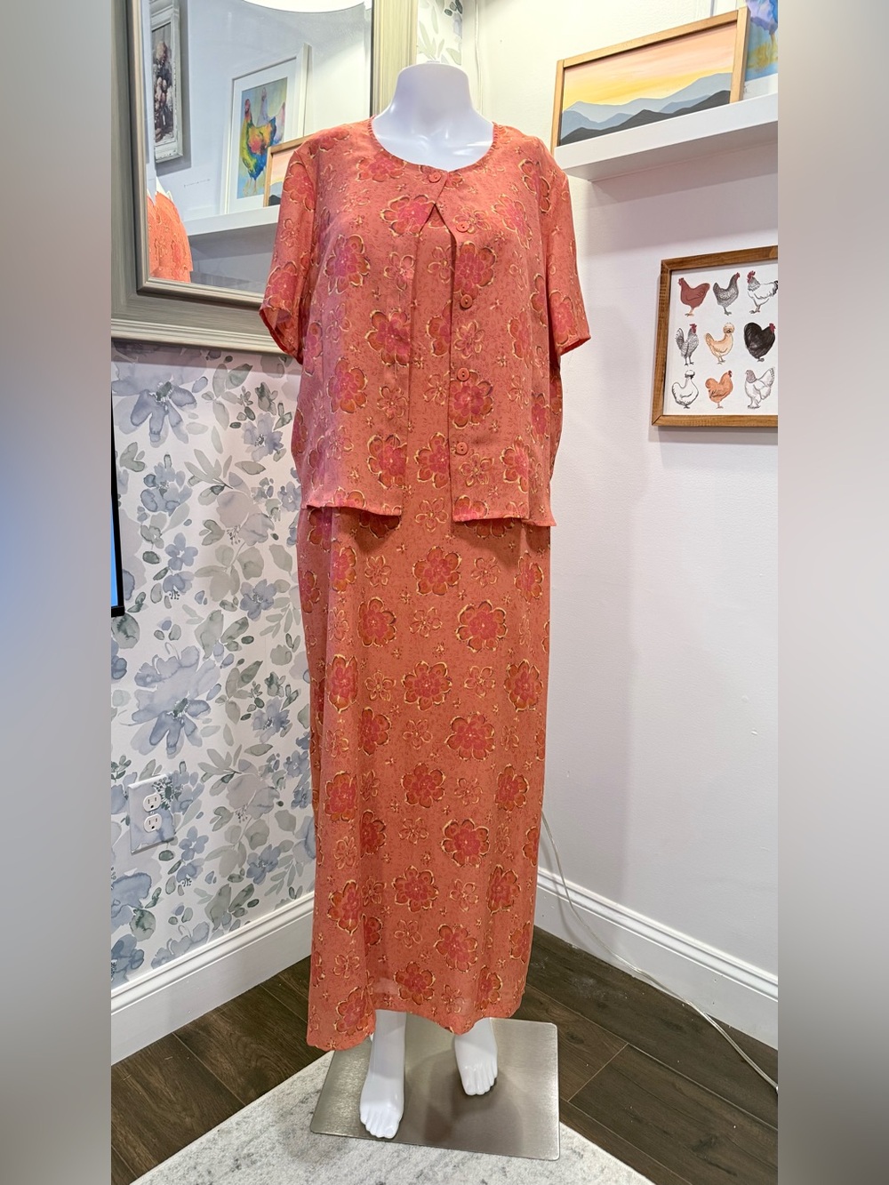 Coral Floral Sleeveless Maxi Dress